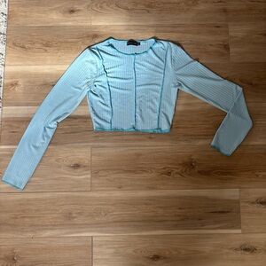 PrettyLittleThing Light Blue Ribbed Long Sleeve Top